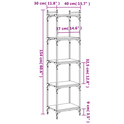 Bookcase 5-Tier Brown Oak 40x30x154 cm Engineered Wood