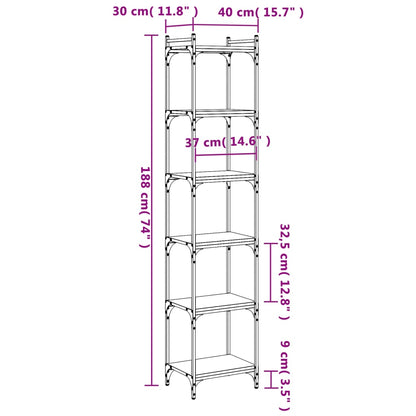 Bookcase 6-Tier Smoked Oak 40x30x188 cm Engineered Wood