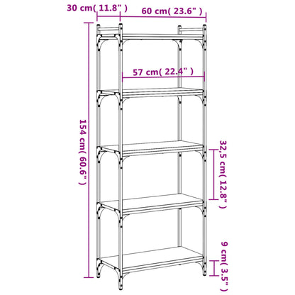 Bookcase 5-Tier Brown Oak 60x30x154 cm Engineered Wood