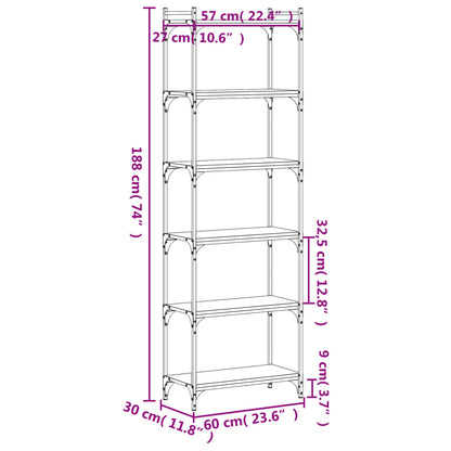 Bookcase 6-Tier Black 60x30x188 cm Engineered Wood