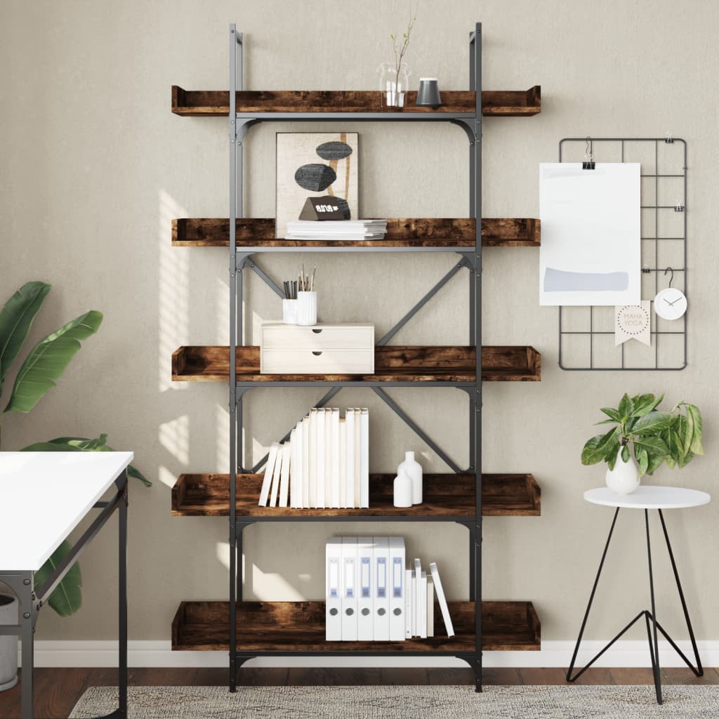 Bookcase 5-Tier Smoked Oak 100x33x180,5 cm Engineered Wood