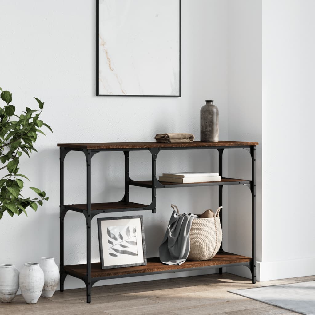 Console Table with Shelves Brown Oak 100x35x75 cm