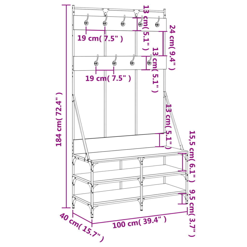 Clothes Rack with Shoe Storage Brown Oak 100x40x184 cm