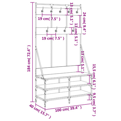 Clothes Rack with Shoe Storage Brown Oak 100x40x184 cm