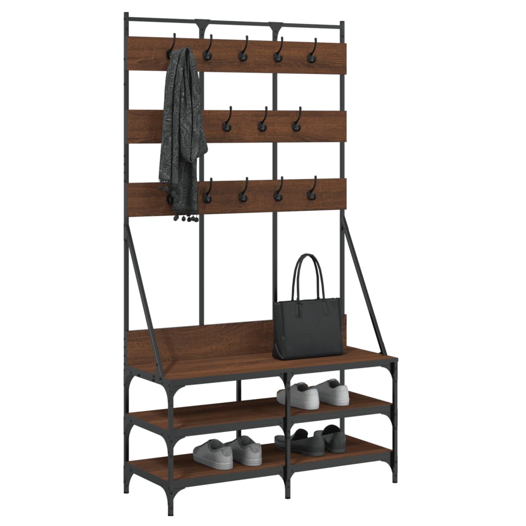 Clothes Rack with Shoe Storage Brown Oak 100x40x184 cm