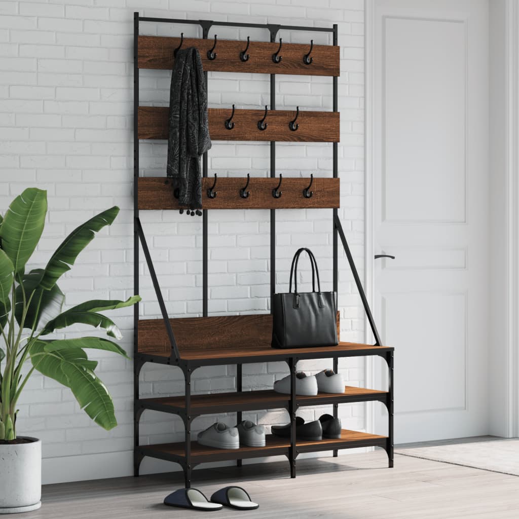 Clothes Rack with Shoe Storage Brown Oak 100x40x184 cm
