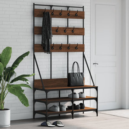 Clothes Rack with Shoe Storage Brown Oak 100x40x184 cm