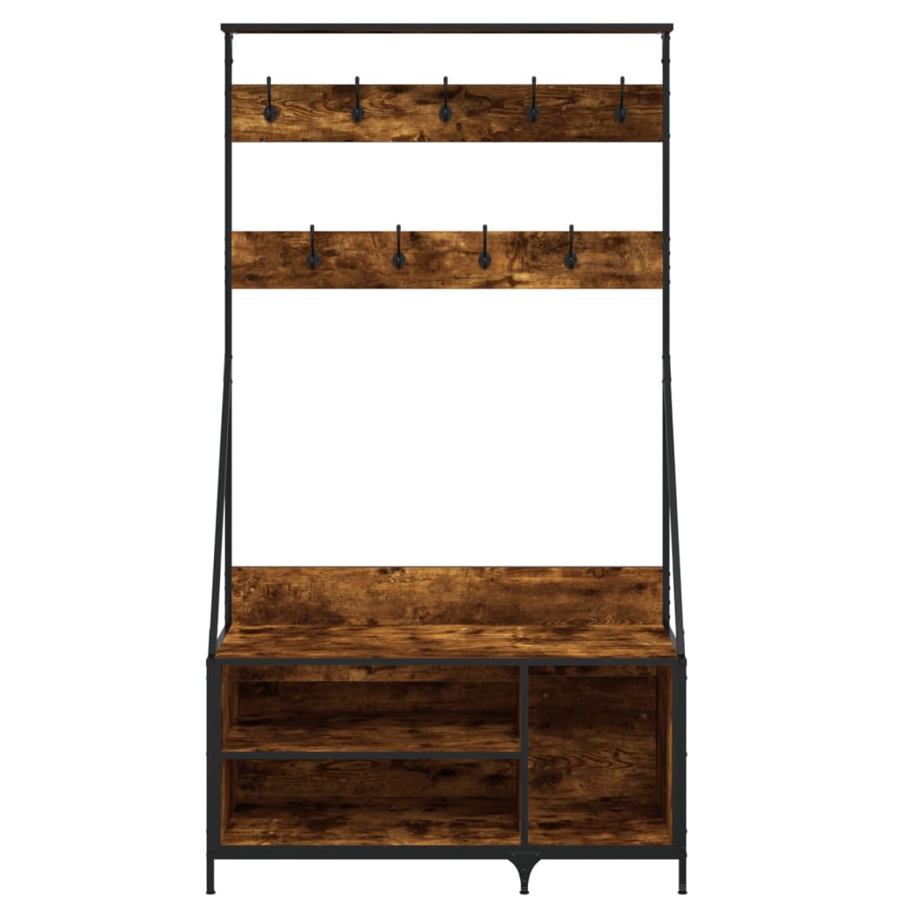 Clothes Rack with Shoe Storage Smoked Oak 100x41x184 cm
