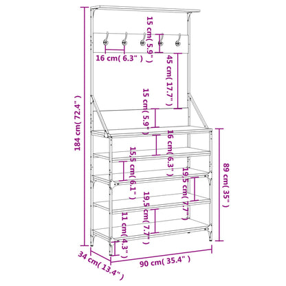 Clothes Rack with Shoe Storage Brown Oak 90x34x184 cm