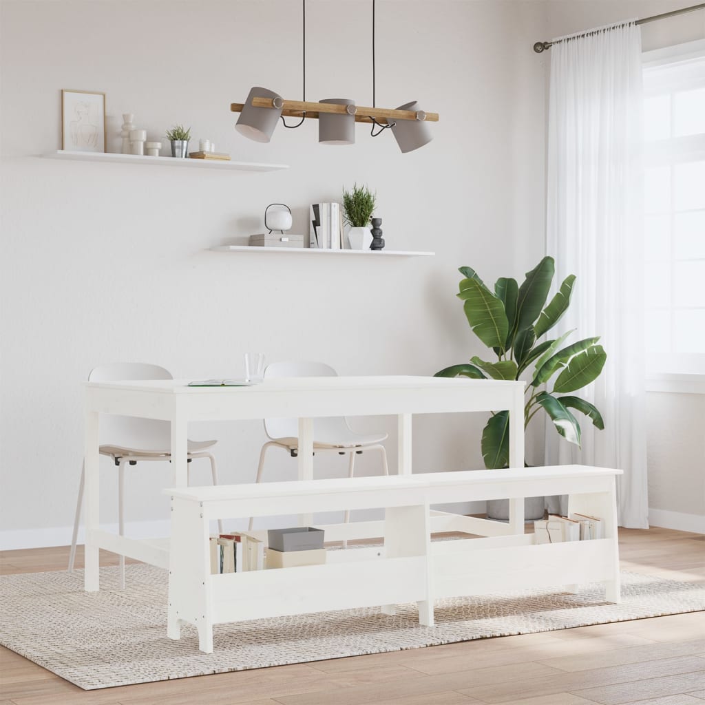 Hall Bench White 160x28x45 cm Solid Wood Pine