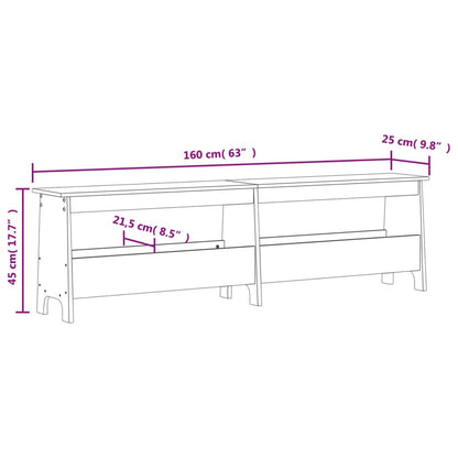 Hall Bench White 160x28x45 cm Solid Wood Pine