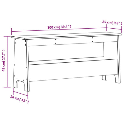 Hall Bench White 100x28x45 cm Solid Wood Pine