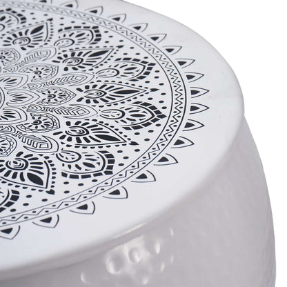 Round Coffee Table Hammered White Ø 55 x 55 cm Aluminium