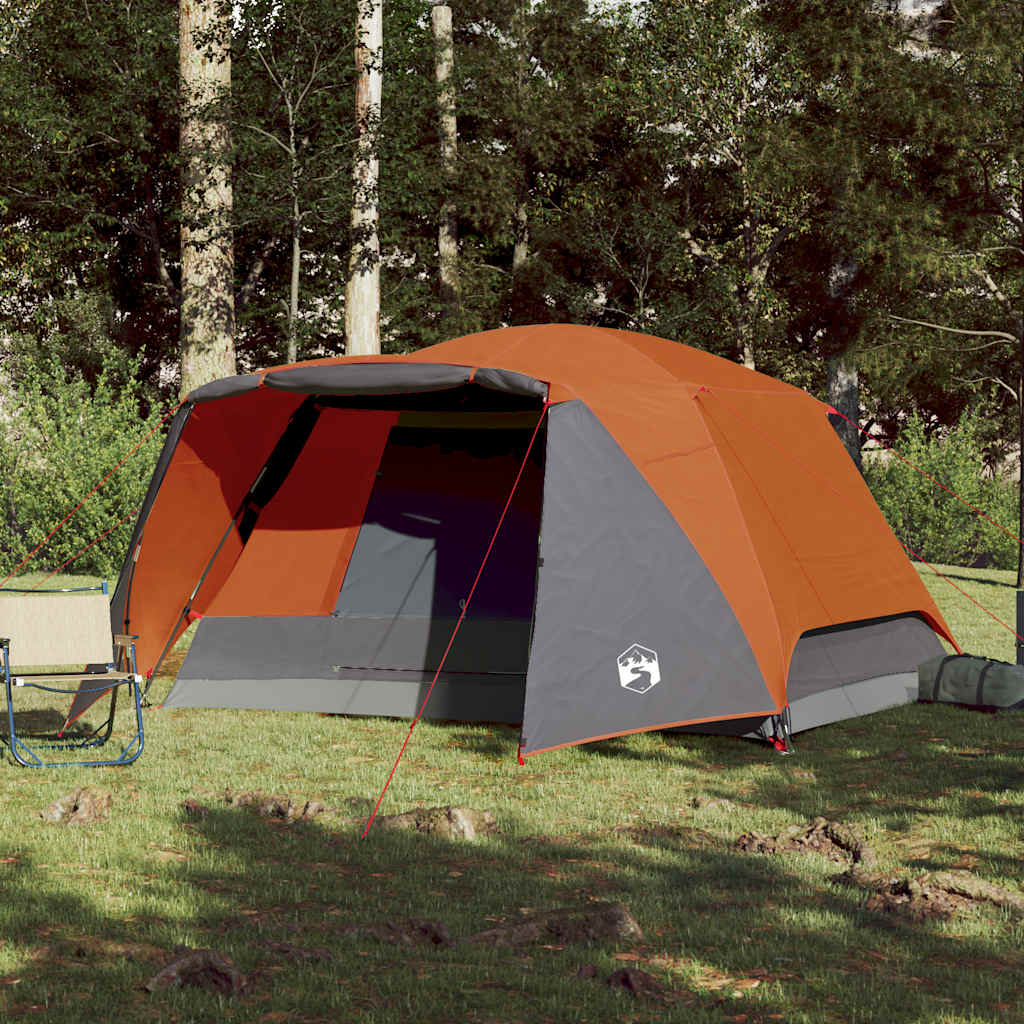 Family Tent with Porch 6-Person Orange Waterproof