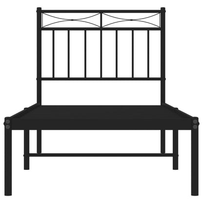 Metal Bed Frame without Mattress with Headboard Black 75x190cm