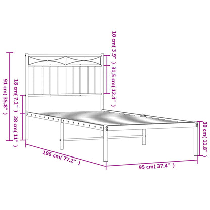 Metal Bed Frame without Mattress with Headboard Black 90x190cm