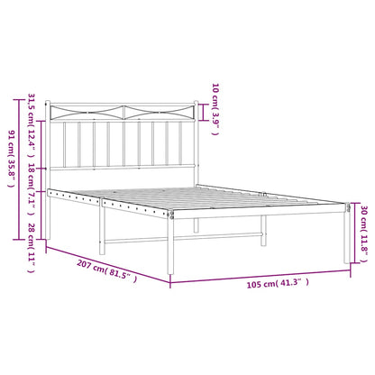 Metal Bed Frame without Mattress with Headboard Black 100x200cm