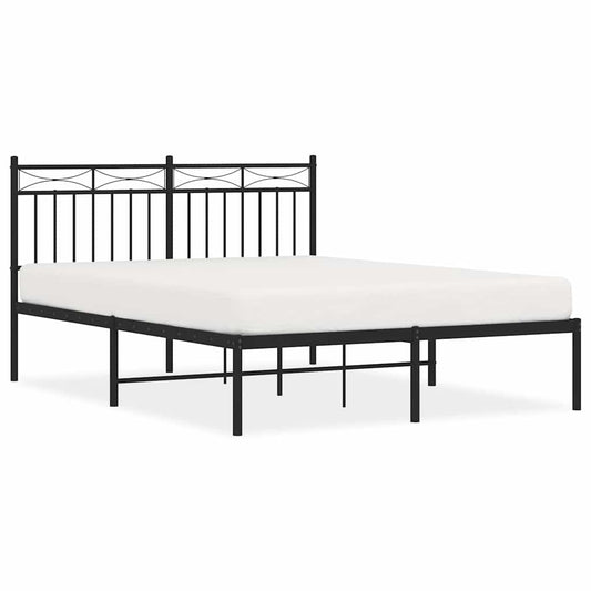 Metal Bed Frame without Mattress with Headboard Black 135x190cm