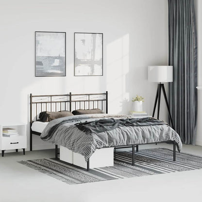 Metal Bed Frame without Mattress with Headboard Black 135x190cm
