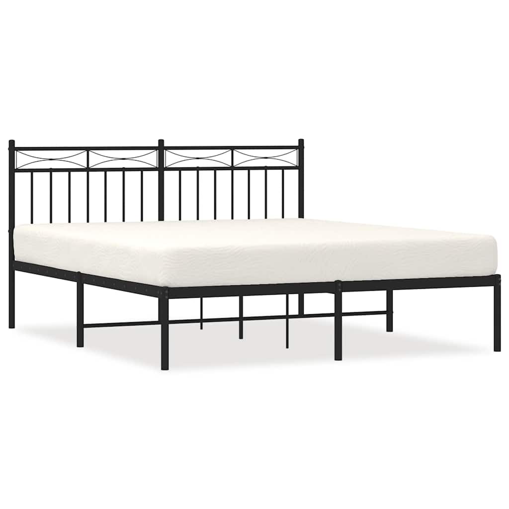 Metal Bed Frame without Mattress with Headboard Black 150x200cm