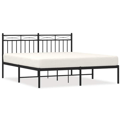 Metal Bed Frame without Mattress with Headboard Black 150x200cm