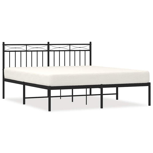 Metal Bed Frame without Mattress with Headboard Black 150x200cm