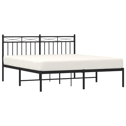 Metal Bed Frame without Mattress with Headboard Black 150x200cm