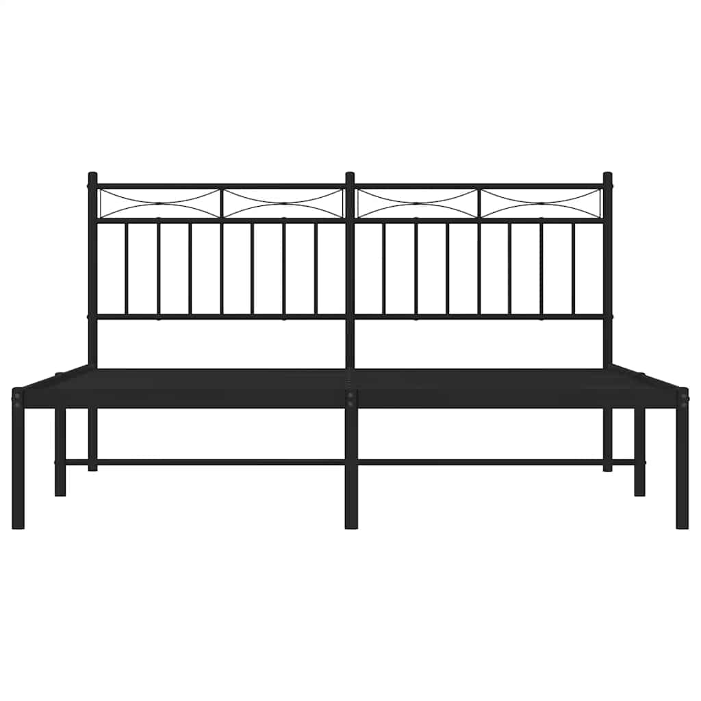 Metal Bed Frame without Mattress with Headboard Black 150x200cm