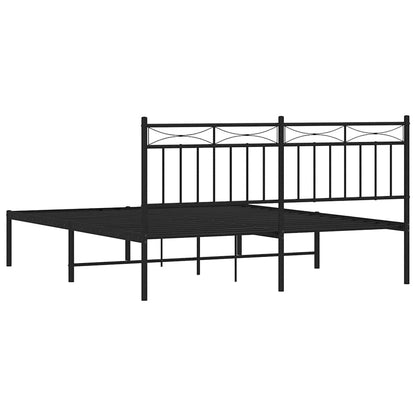 Metal Bed Frame without Mattress with Headboard Black 150x200cm