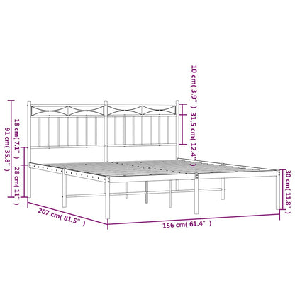 Metal Bed Frame without Mattress with Headboard Black 150x200cm
