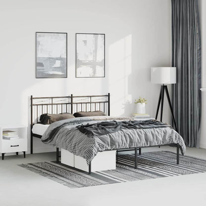 Metal Bed Frame without Mattress with Headboard Black 150x200cm