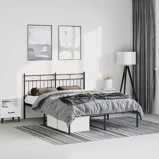 Metal Bed Frame without Mattress with Headboard Black 150x200cm