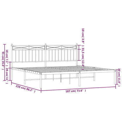 Metal Bed Frame without Mattress with Headboard Black 183x213cm