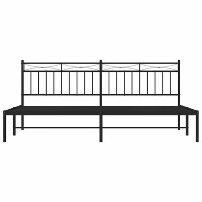 Metal Bed Frame without Mattress with Headboard Black 193x203cm