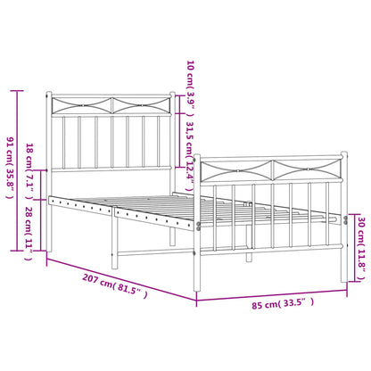 Metal Bed Frame without Mattress with Footboard Black 80x200cm