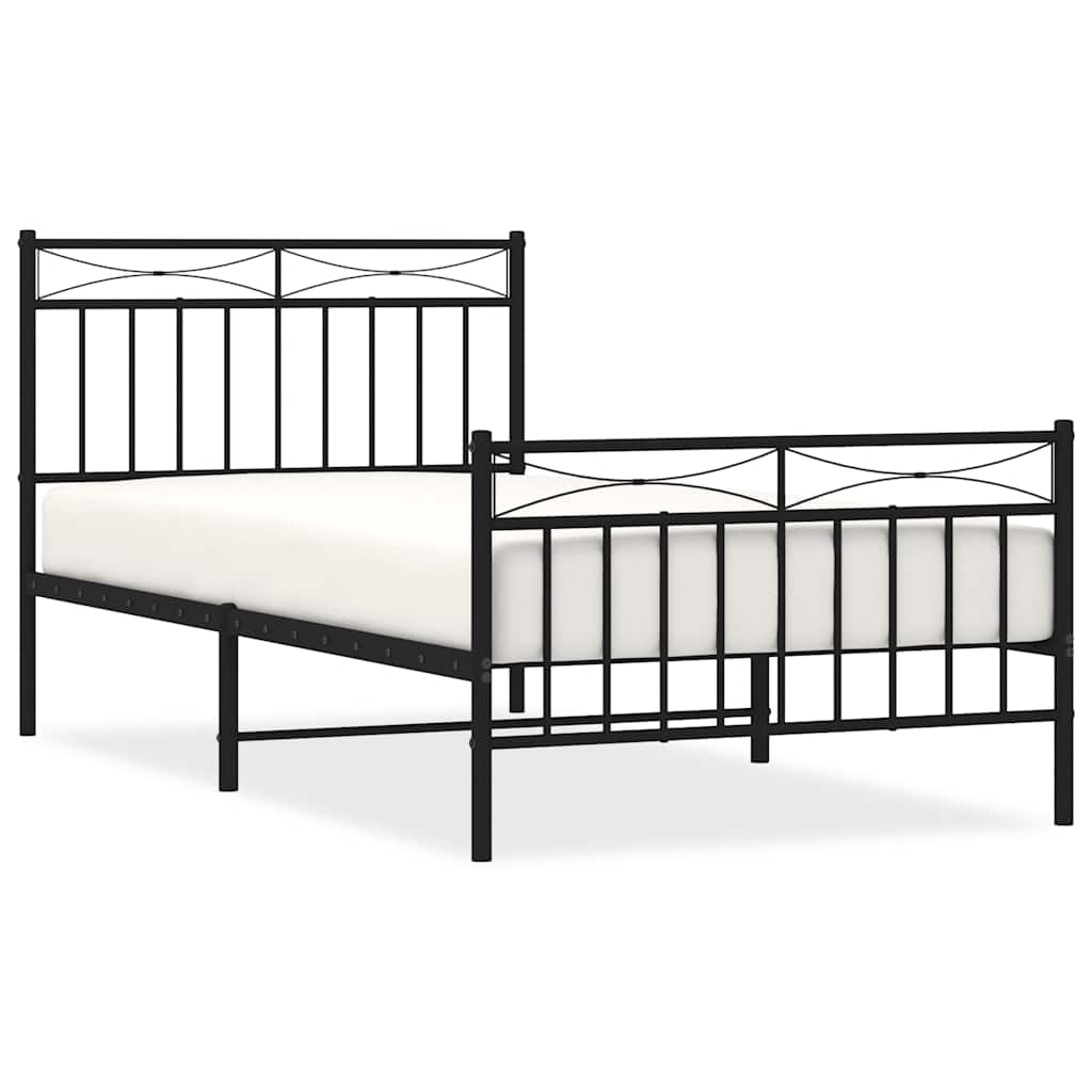 Metal Bed Frame without Mattress with Footboard Black 100x190cm