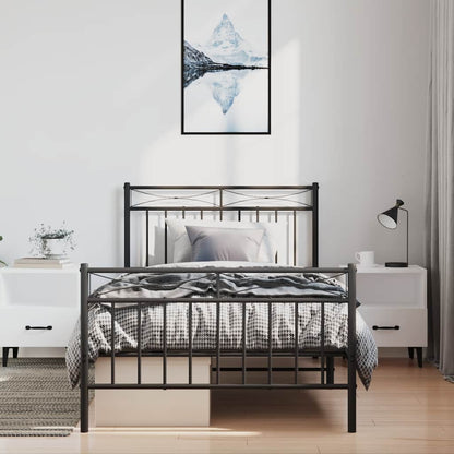 Metal Bed Frame without Mattress with Footboard Black 100x190cm