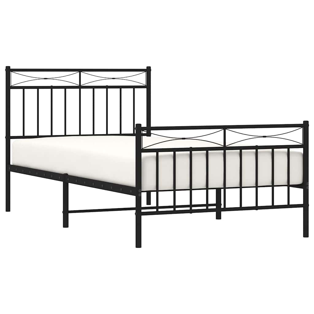 Metal Bed Frame without Mattress with Footboard Black 100x190cm