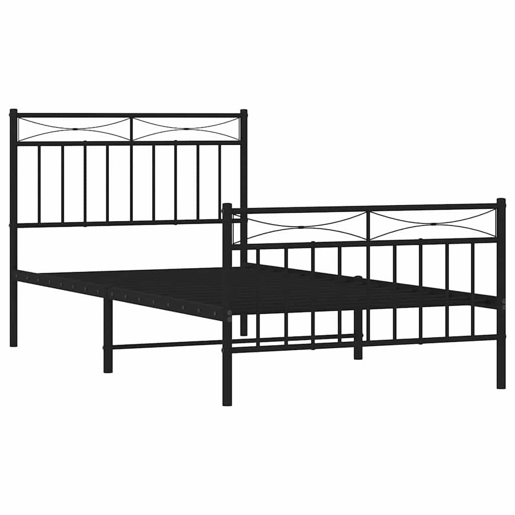 Metal Bed Frame without Mattress with Footboard Black 100x190cm