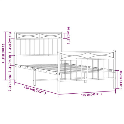 Metal Bed Frame without Mattress with Footboard Black 100x190cm