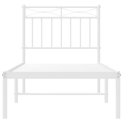 Metal Bed Frame without Mattress with Headboard White 75x190cm