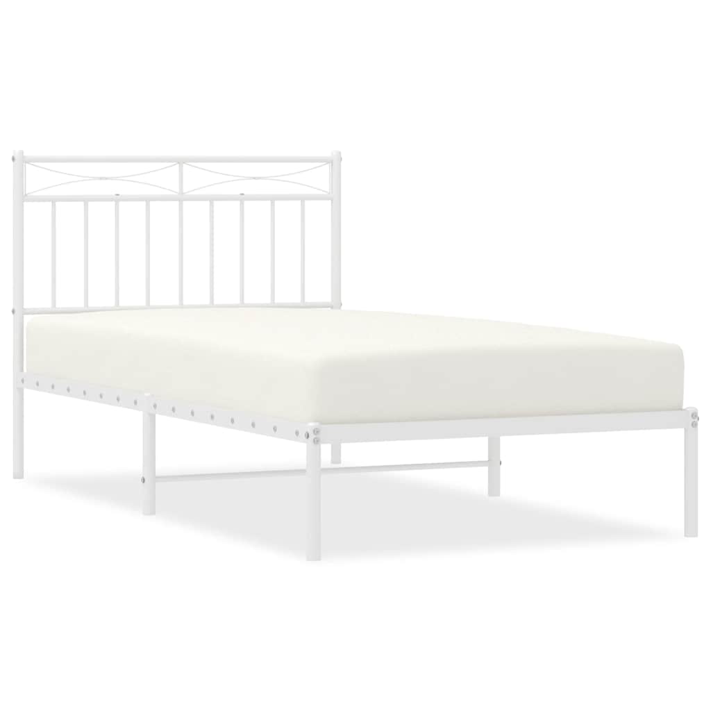 Metal Bed Frame without Mattress with Headboard White 100x190cm