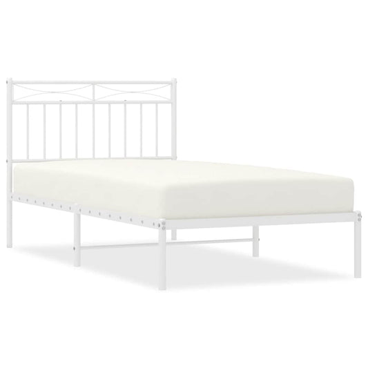 Metal Bed Frame without Mattress with Headboard White 100x190cm
