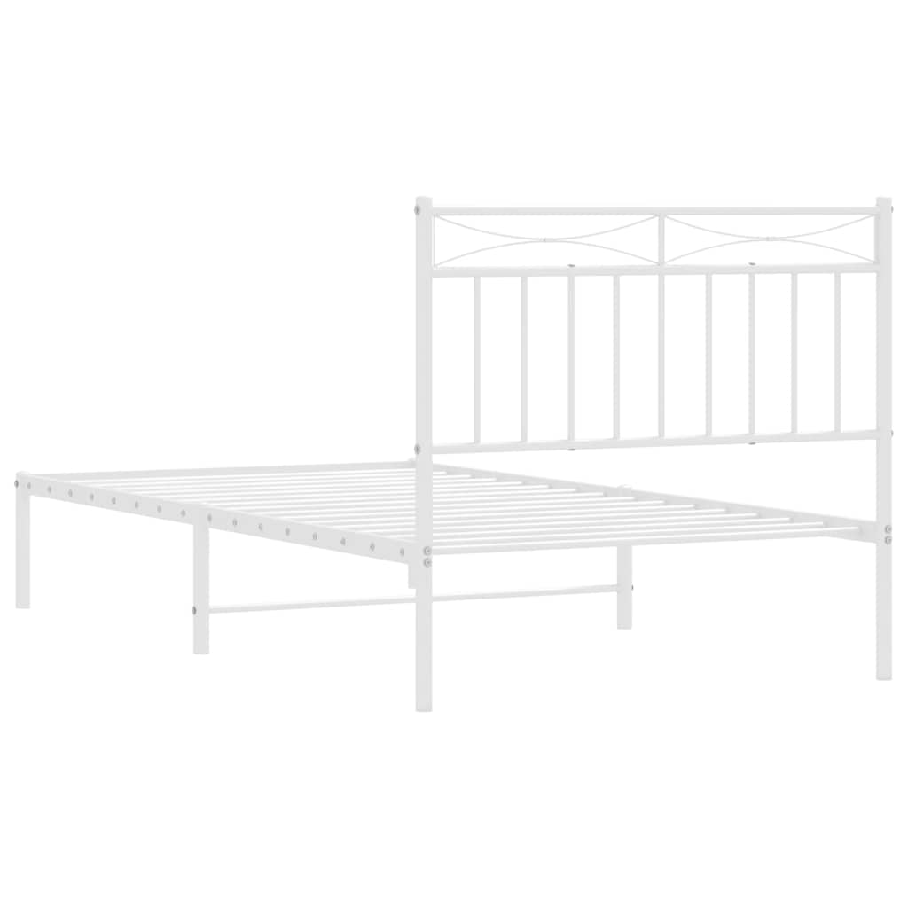 Metal Bed Frame without Mattress with Headboard White 100x190cm