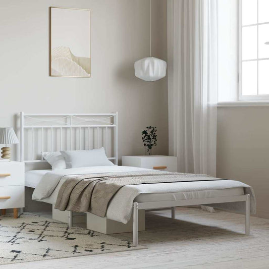 Metal Bed Frame without Mattress with Headboard White 100x200cm
