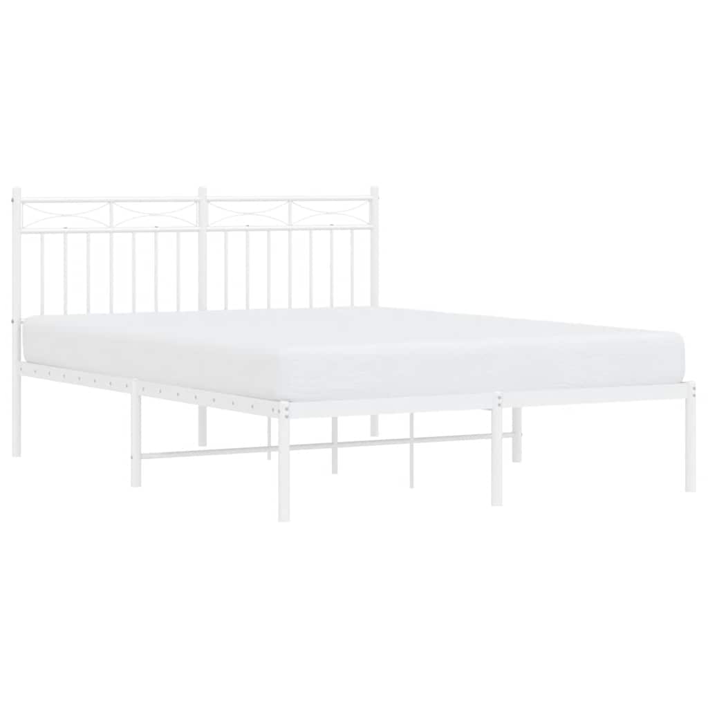 Metal Bed Frame without Mattress with Headboard White 135x190cm