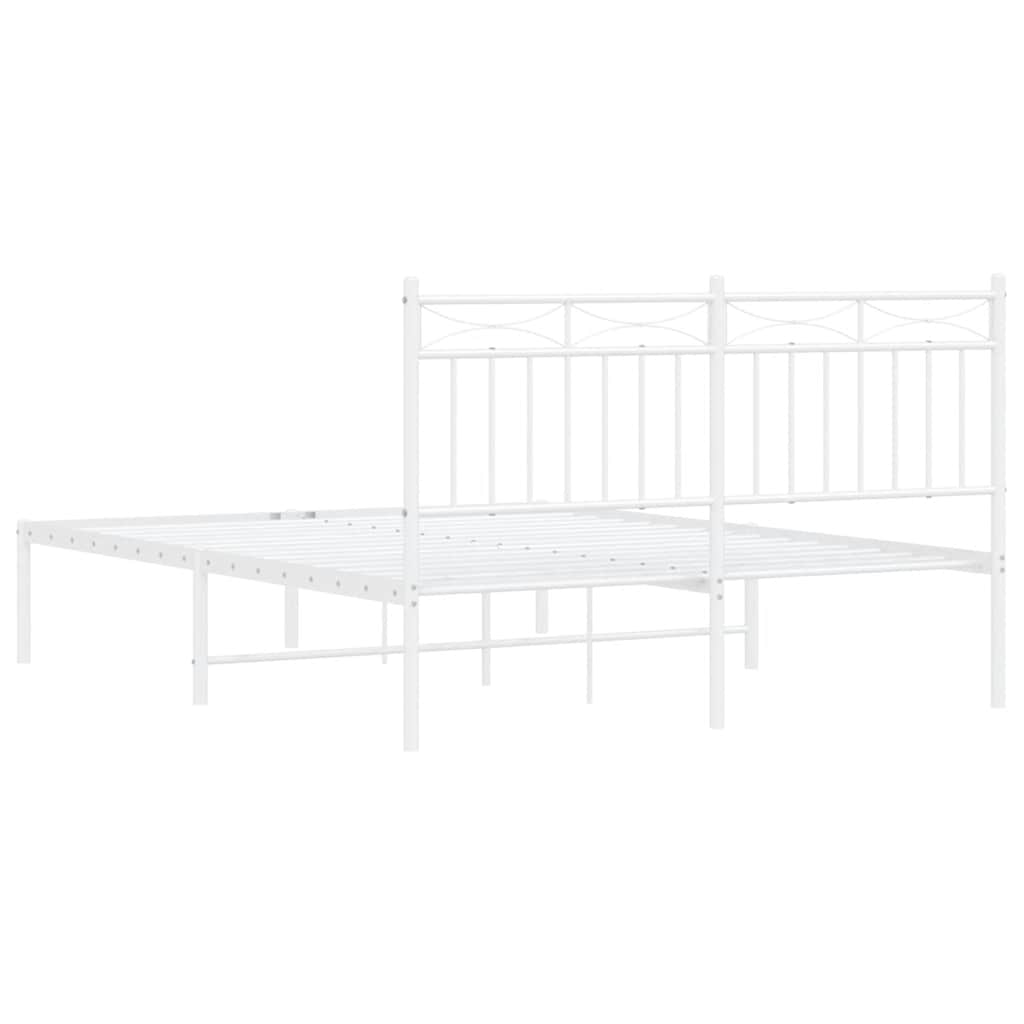 Metal Bed Frame without Mattress with Headboard White 135x190cm