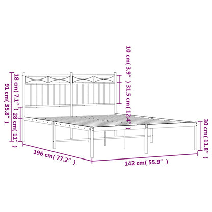 Metal Bed Frame without Mattress with Headboard White 135x190cm
