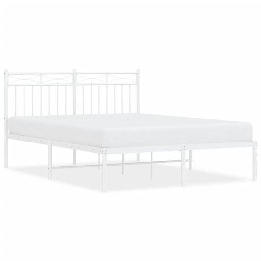 Metal Bed Frame without Mattress with Headboard White 140x200cm