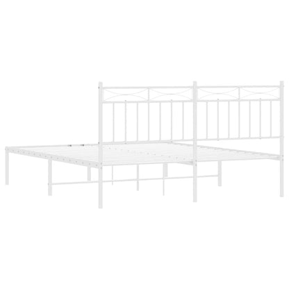 Metal Bed Frame without Mattress with Headboard White 150x200cm